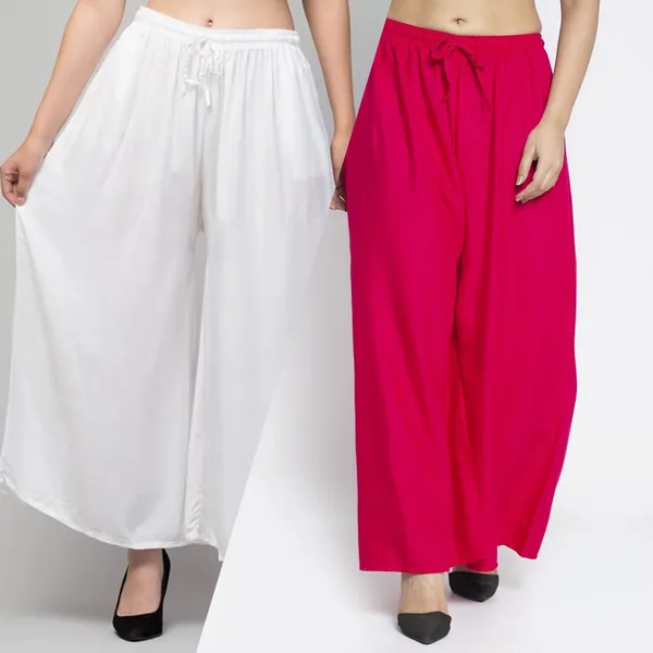 White_And_Pink_Rayon_Flared_Palazzo_Pants_For_Women
