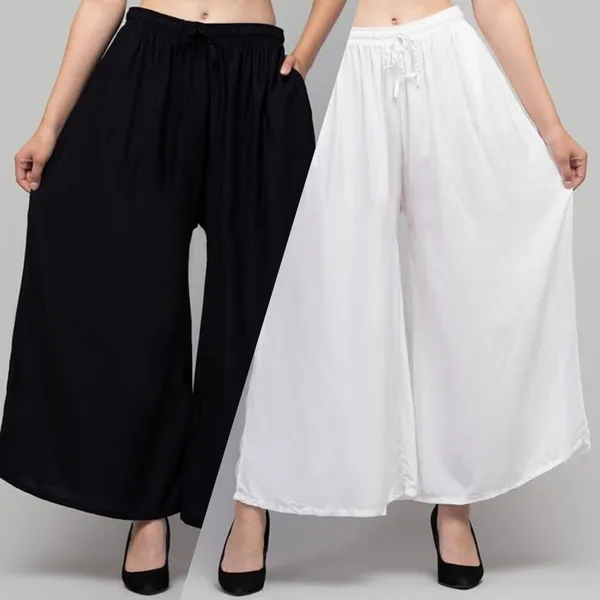 Black_And_White_Rayon_Wide_Leg_Palazzo_Pants_For_Women