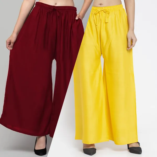 Maroon_And_Yellow_Rayon_Wide_Leg_Palazzo_Pants_For_Women