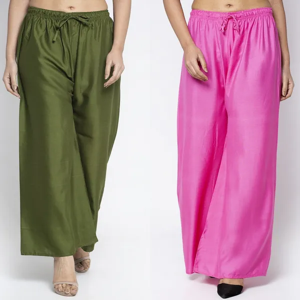 Olive_Green_And_Pink_Rayon_Wide_Leg_Palazzo_Pants_For_Women