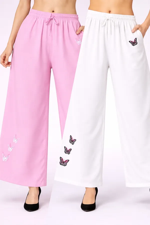 Pink_And_White_Rayon_Wide_Leg_Butterfly_Print_Palazzo_Pants_For_Women