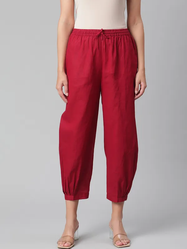 Maroon_Rayon_Ankle_Length_Harem_Pants_For_Women