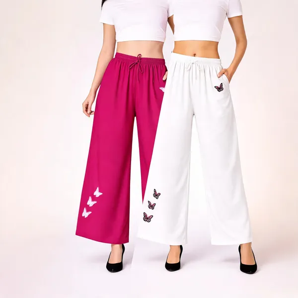 Pink_White_Rayon_Wide_Leg_Butterfly_Print_Palazzo_Pants_For_Women