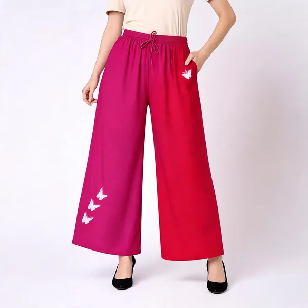 Pink_Red_Rayon_Wide_Leg_Butterfly_Print_Palazzo_Pants_For_Women