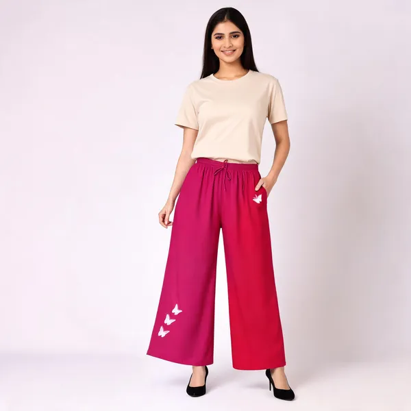 Pink_Red_Rayon_Wide_Leg_Butterfly_Print_Palazzo_Pants_For_Women