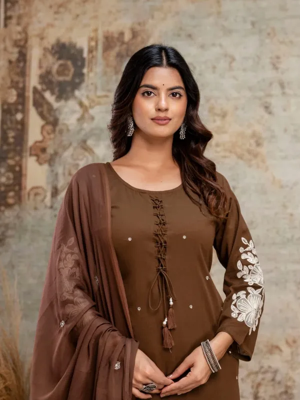 Brown_Women_Pure_Cotton_Embroidered_Kurta_Set_with_Dupatta
