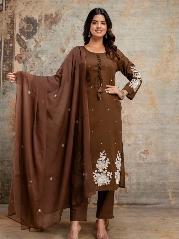 Brown_Women_Pure_Cotton_Embroidered_Kurta_Set_with_Dupatta