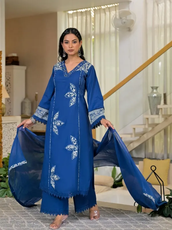 Royal_Blue_Women_Pure_Cotton_Embroidered_Kurta_Set_with_Dupatta