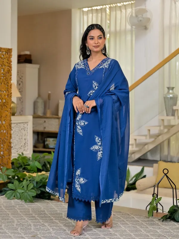 Royal_Blue_Women_Pure_Cotton_Embroidered_Kurta_Set_with_Dupatta