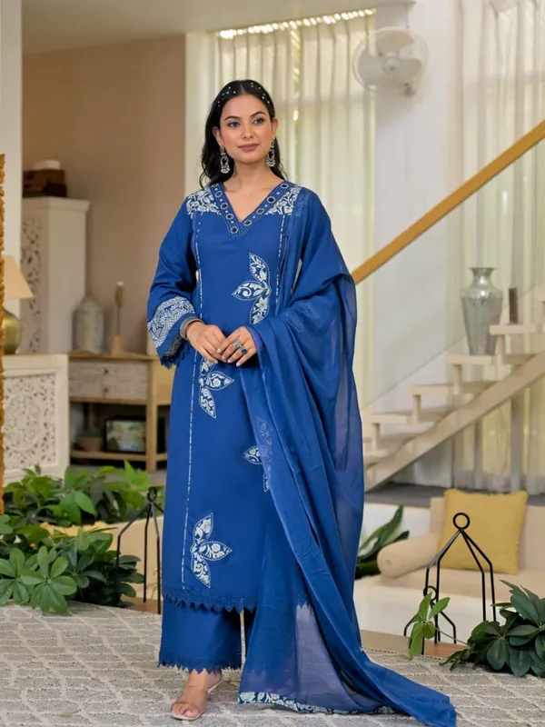 Royal_Blue_Women_Pure_Cotton_Embroidered_Kurta_Set_with_Dupatta