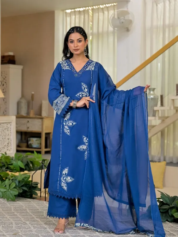 Royal_Blue_Women_Pure_Cotton_Embroidered_Kurta_Set_with_Dupatta