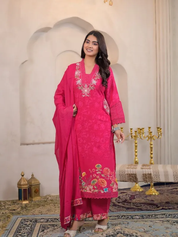Fuchsia_Pink_Women_Pure_Cotton_Floral_Printed_&_Embroidered_Kurta_Set_with_Dupatta