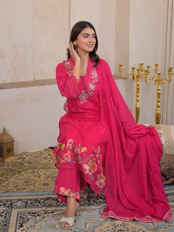 Fuchsia_Pink_Women_Pure_Cotton_Floral_Printed_&_Embroidered_Kurta_Set_with_Dupatta
