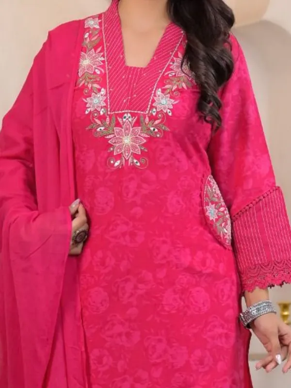 Fuchsia_Pink_Women_Pure_Cotton_Floral_Printed_&_Embroidered_Kurta_Set_with_Dupatta