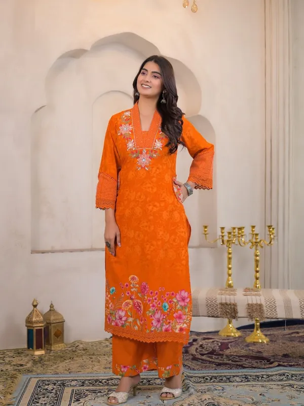 Orange_Women_Pure_Cotton_Floral_Printed_&_Embroidered_Kurta_Set_with_Dupatta