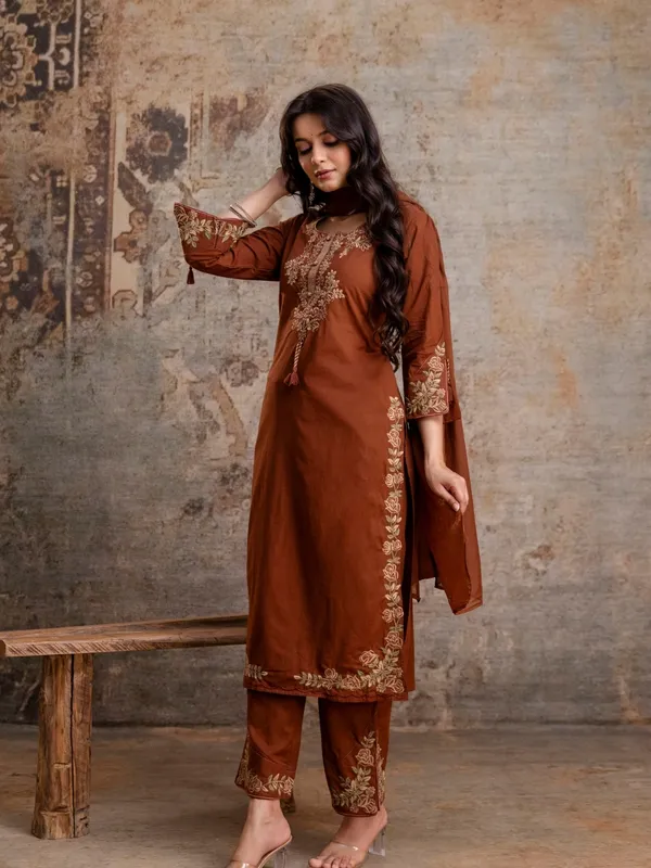 Coffee_Brown_Women_Pure_Cotton_Embroidered_Kurta_Set_with_Dupatta