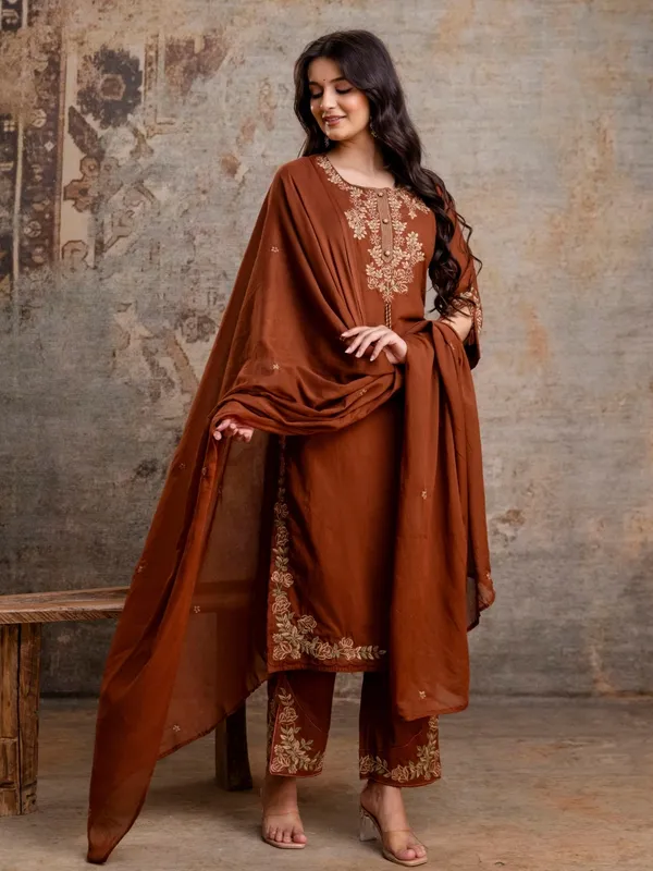 Coffee_Brown_Women_Pure_Cotton_Embroidered_Kurta_Set_with_Dupatta