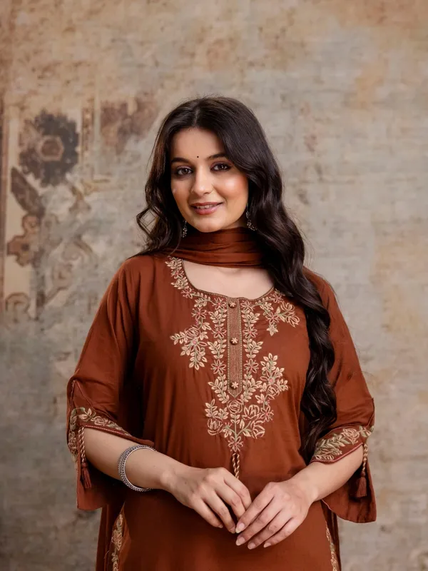 Coffee_Brown_Women_Pure_Cotton_Embroidered_Kurta_Set_with_Dupatta