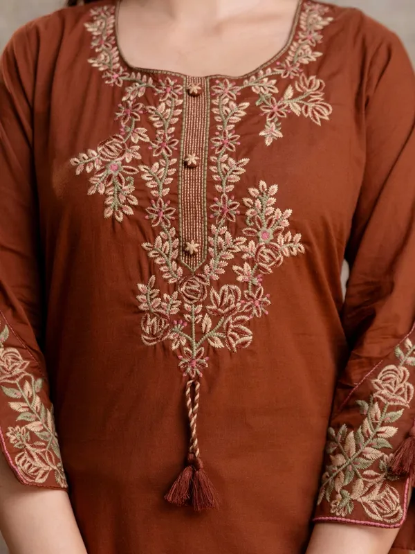 Coffee_Brown_Women_Pure_Cotton_Embroidered_Kurta_Set_with_Dupatta