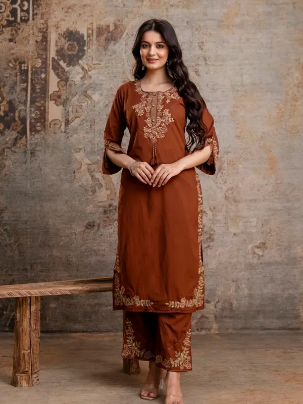 Coffee_Brown_Women_Pure_Cotton_Embroidered_Kurta_Set_with_Dupatta