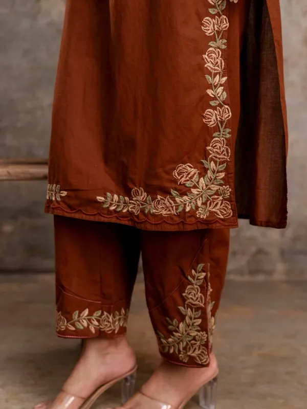 Coffee_Brown_Women_Pure_Cotton_Embroidered_Kurta_Set_with_Dupatta