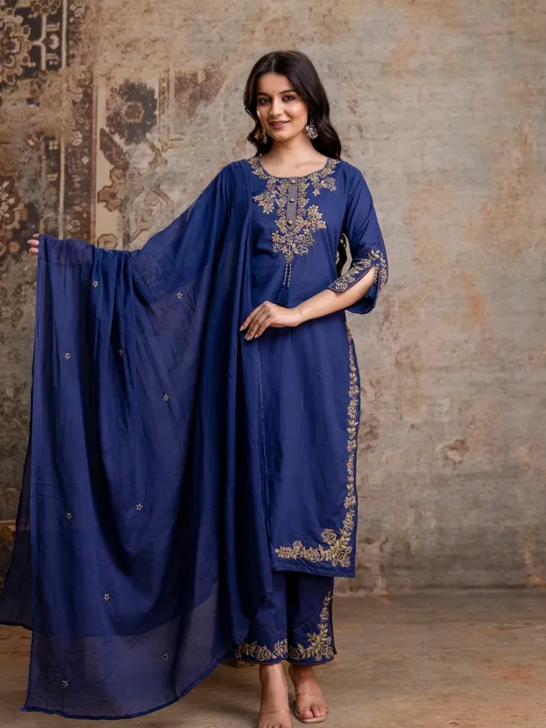 Navy_Blue_Women_Pure_Cotton_Embroidered_Kurta_Set_with_Dupatta
