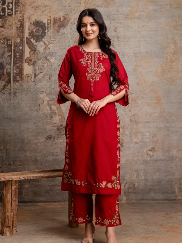 Ruby_Red_Women_Pure_Cotton_Embroidered_Kurta_Set_with_Dupatta