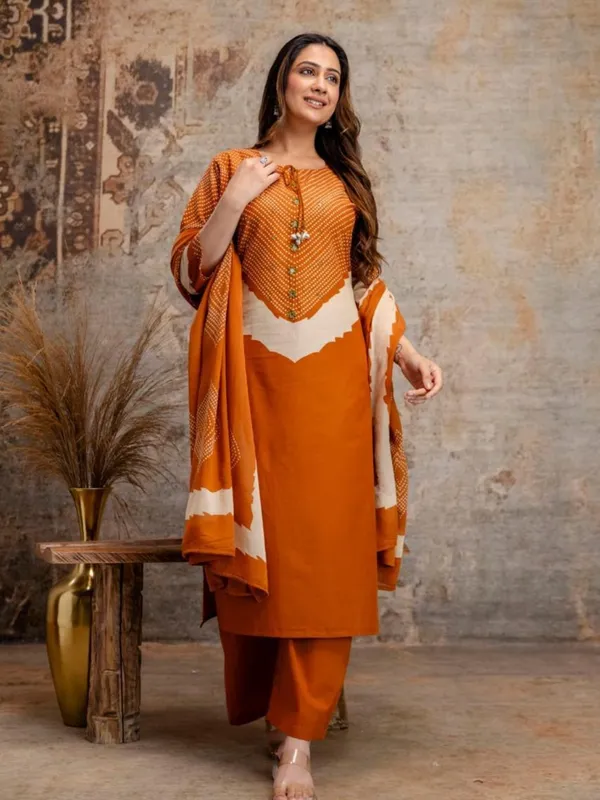 Mustard_Orange_Women_Pure_Cotton_Printed_Kurta_Set_with_Dupatta