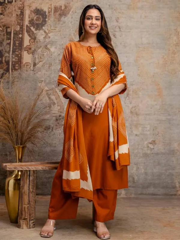 Mustard_Orange_Women_Pure_Cotton_Printed_Kurta_Set_with_Dupatta