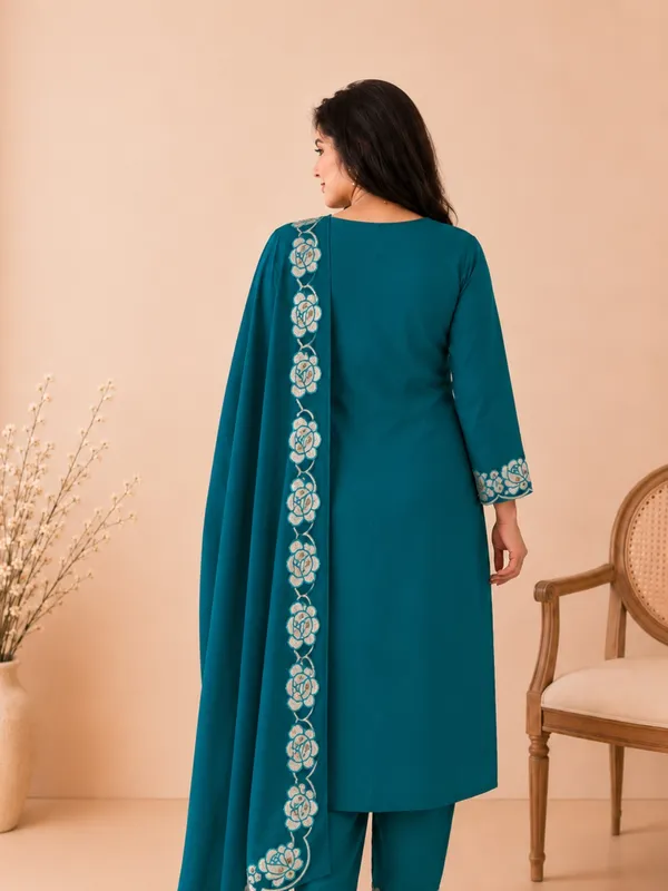 Teal_Blue_Women_Pure_Cotton_Printed_Kurta_Set_with_Dupatta