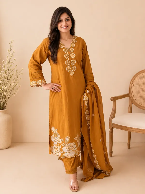 Mustard_Women_Pure_Cotton_Printed_Kurta_Set_with_Dupatta