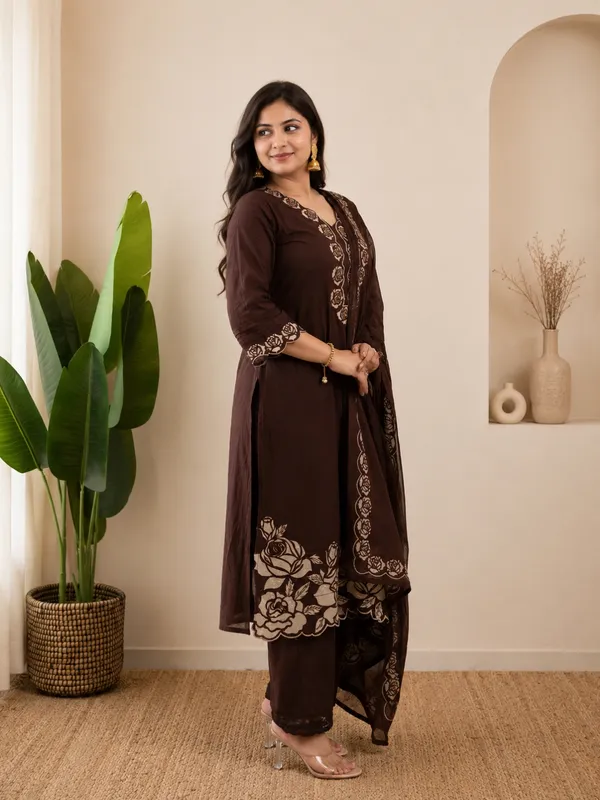 Coffee_Brown_Women_Pure_Cotton_Printed_Kurta_Set_with_Dupatta
