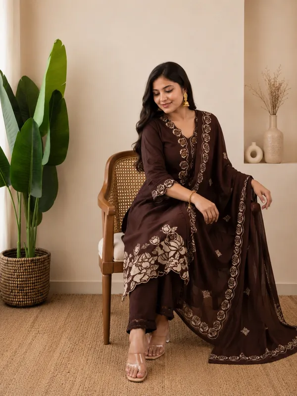 Coffee_Brown_Women_Pure_Cotton_Printed_Kurta_Set_with_Dupatta