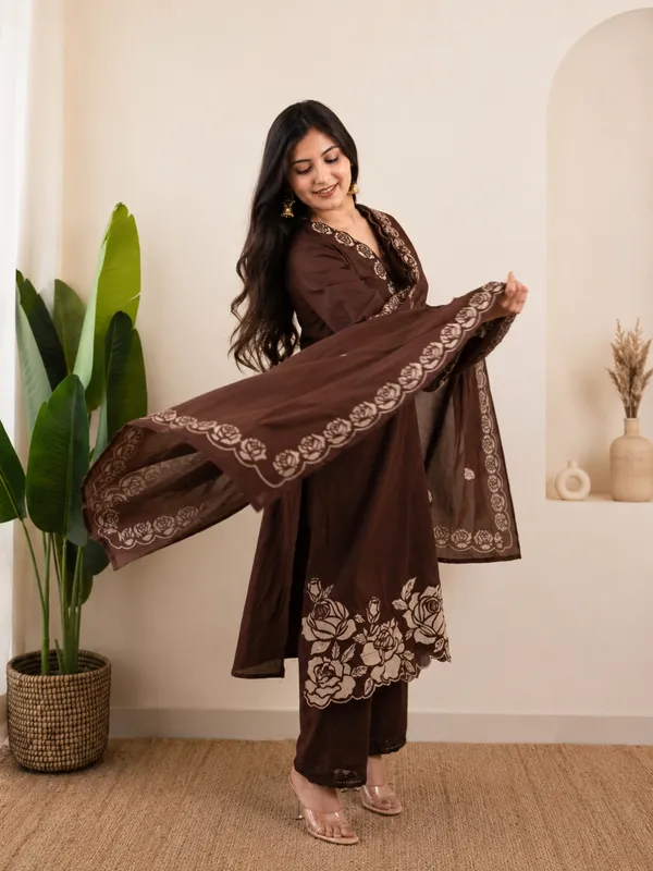 Coffee_Brown_Women_Pure_Cotton_Printed_Kurta_Set_with_Dupatta
