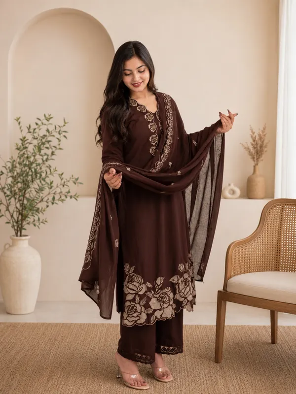 Coffee_Brown_Women_Pure_Cotton_Printed_Kurta_Set_with_Dupatta