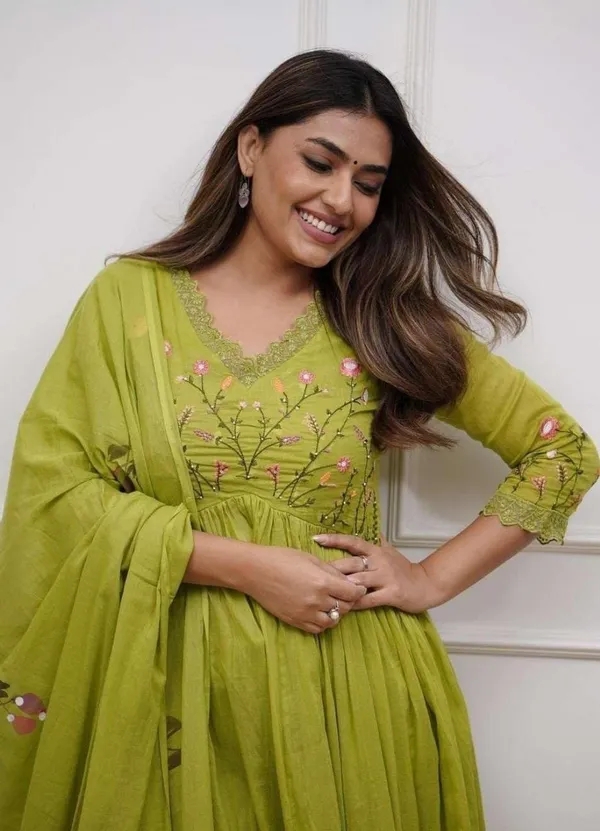 Lime_Green_Cotton_Embroidered_Anarkali_Suit_Set_For_Women_With_Dupatta