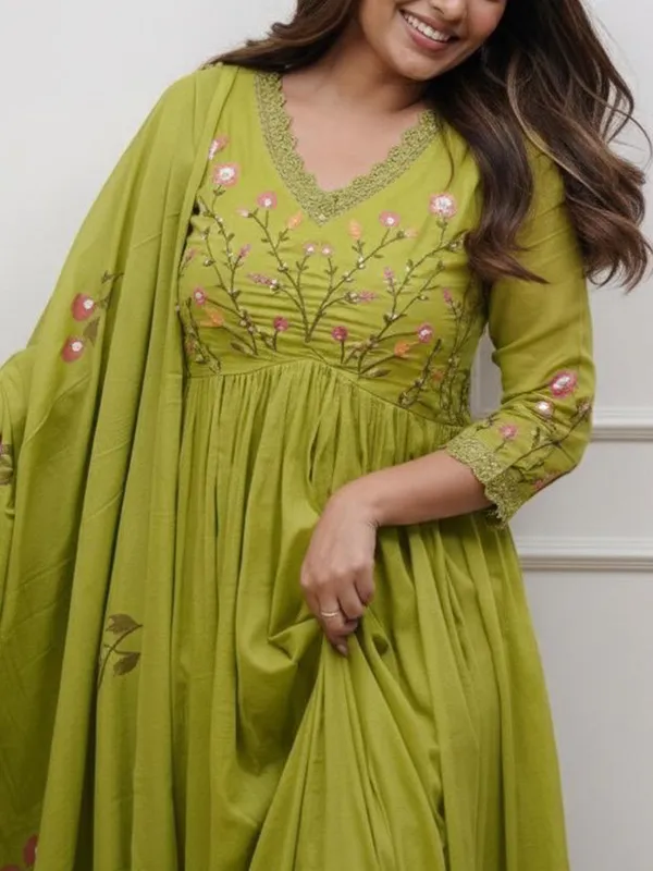 Lime_Green_Cotton_Embroidered_Anarkali_Suit_Set_For_Women_With_Dupatta
