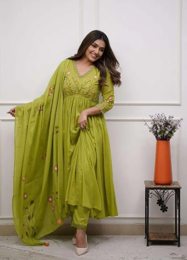 Lime_Green_Cotton_Embroidered_Anarkali_Suit_Set_For_Women_With_Dupatta
