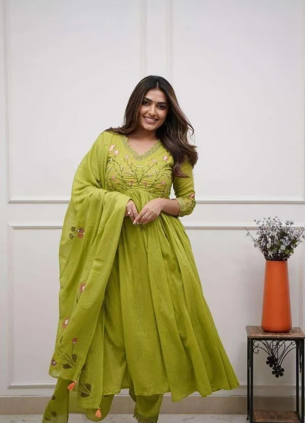 Lime_Green_Cotton_Embroidered_Anarkali_Suit_Set_For_Women_With_Dupatta