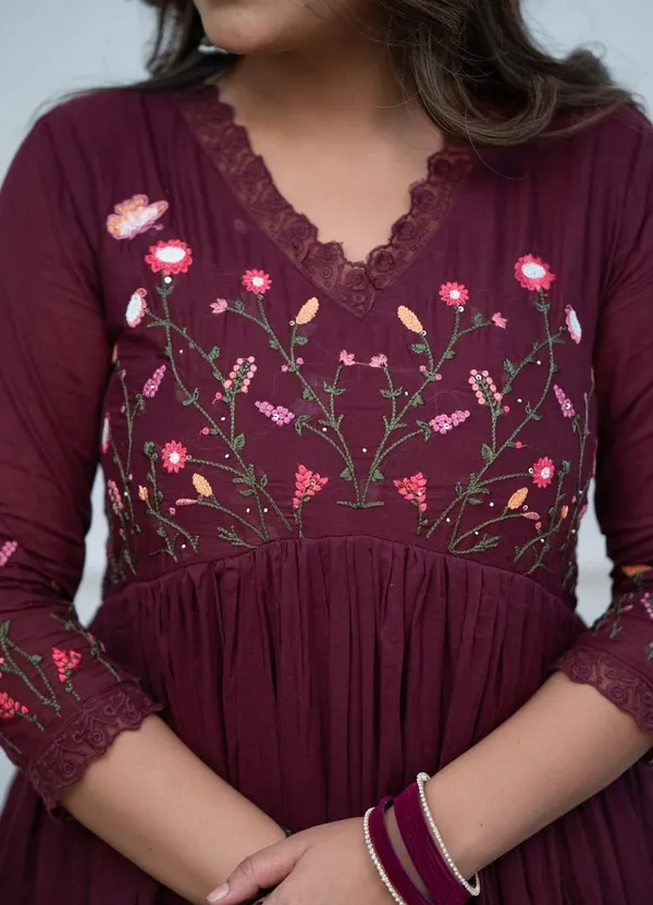 Wine_Cotton_Embroidered_Anarkali_Suit_Set_For_Women_With_Dupatta