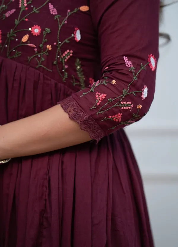 Wine_Cotton_Embroidered_Anarkali_Suit_Set_For_Women_With_Dupatta