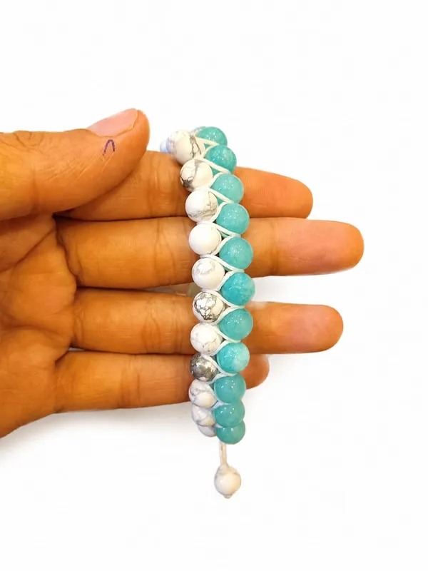 Teal_And_White_Beaded_Adjustable_Bracelet_for_Women