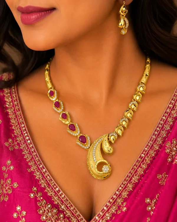 18kt_Gold_Plated_Paisley_Red_Stone_Necklace_And_Earrings_Set_For_Women_|_Anti_Tarnish