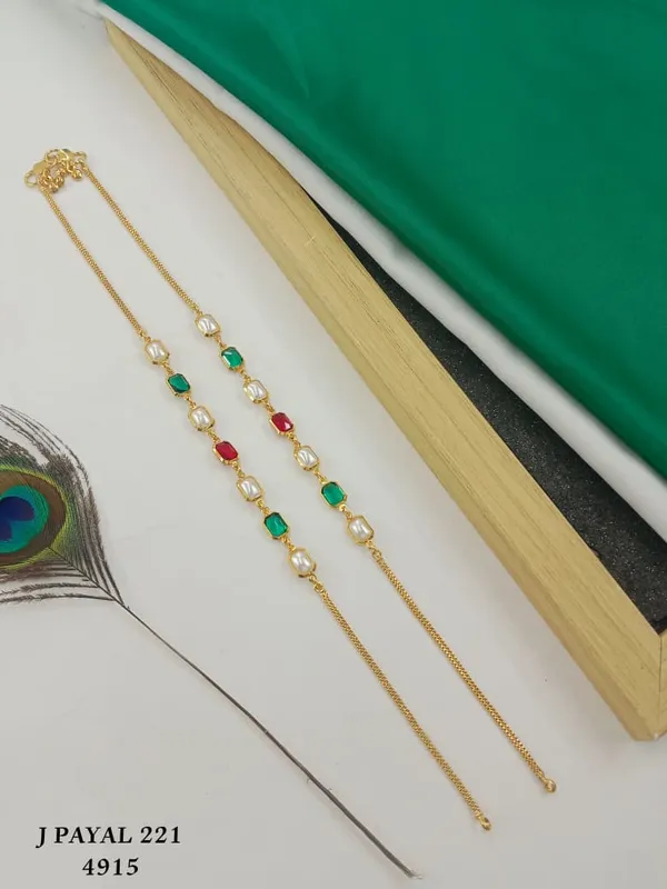 18kt_Gold_Plated_Green_Red_Stone_Beaded_Chain_Anklets_For_Women_|_Anti_Tarnish