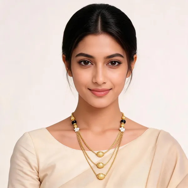 18kt_Gold_Plated_Floral_Black_Bead_Layered_Necklace_Set_For_Women_|_Anti_Tarnish