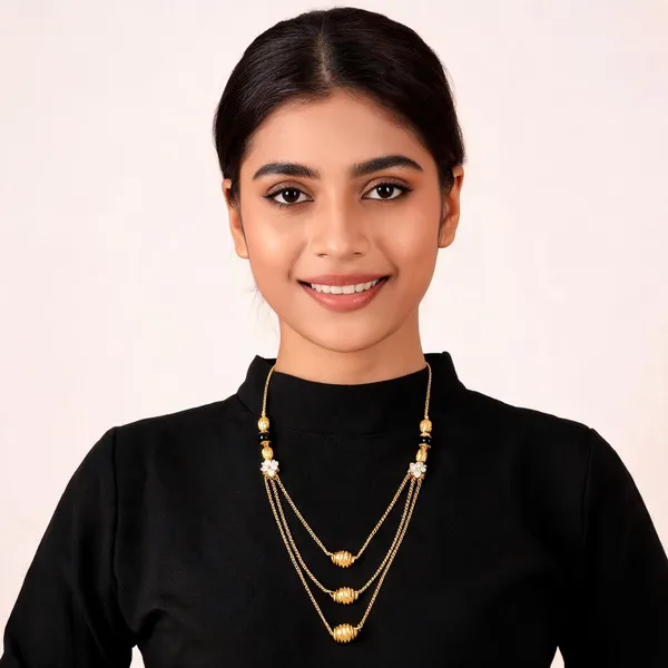 18kt_Gold_Plated_Floral_Black_Bead_Layered_Necklace_Set_For_Women_|_Anti_Tarnish