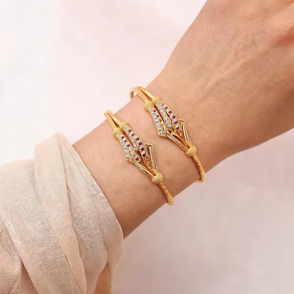 18kt_Gold_Plated_Red_Stone_Embellished_Openwork_Bangle_For_Women_|_Anti_Tarnish