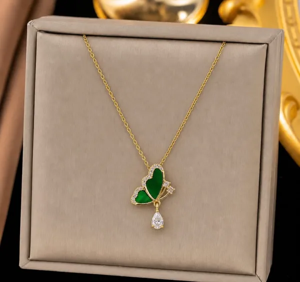 Gold_Tone_GREEN__Buterfly_Necklace_for_Women_and_Girls