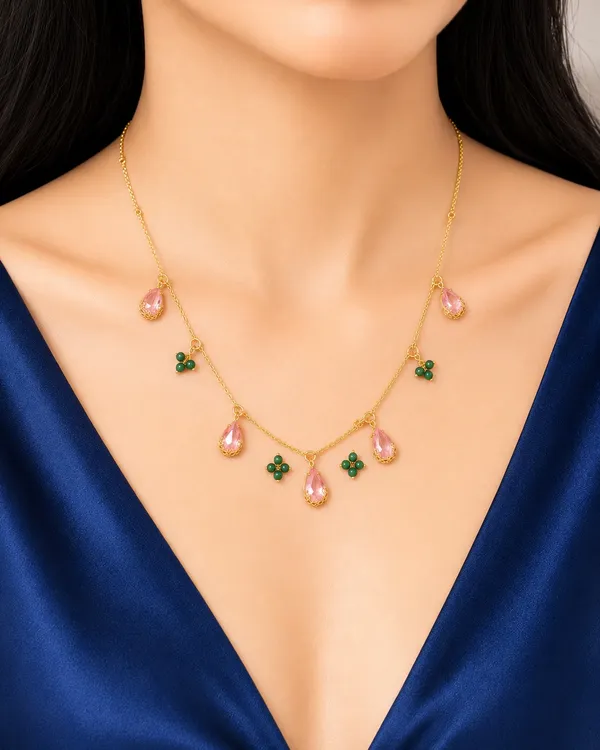 Gold__with__Pnk_stone_with_cover_gold_Glazing_stone__with_Necklace_for_Women