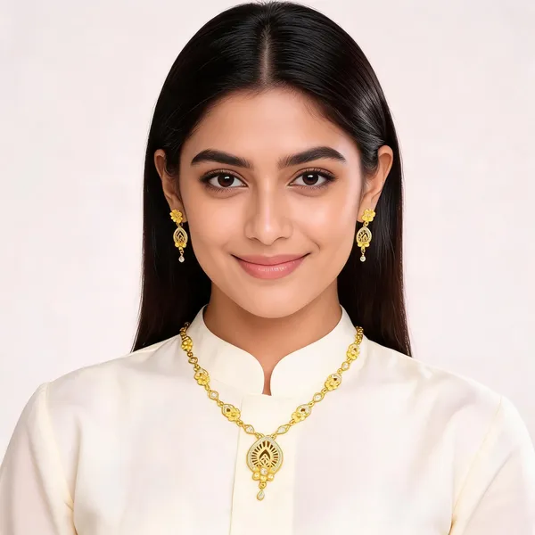 18kt_Gold_Plated_Floral_Teardrop_Necklace_Earrings_Set_For_Women_|_Anti_Tarnish